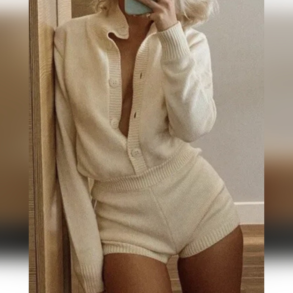 ZARA Cream Knit Long Sleeve Romper